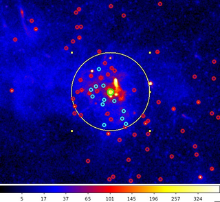 The Milky Way’s central black hole, with the x-ray sources in blue.